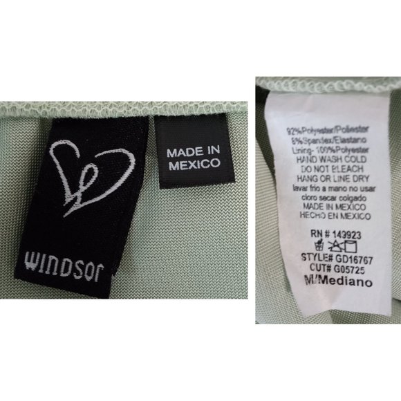 Windsor Satin Green Side Slit Bodycon Dress Hippy Waist Detail Sz M - Picture 7 of 9